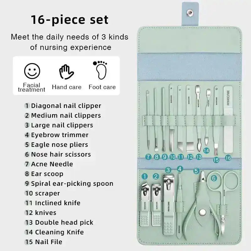 16-Piece Manicure Pedicure Set with + Free Earwax Kit Gift ATFAIN MART