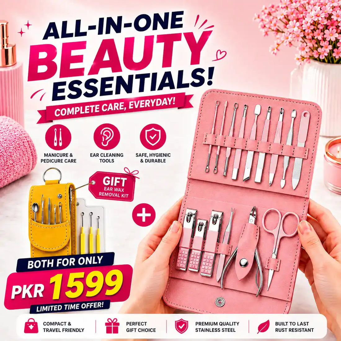 16-Piece Manicure Pedicure Set with + Free Earwax Kit Gift ATFAIN MART